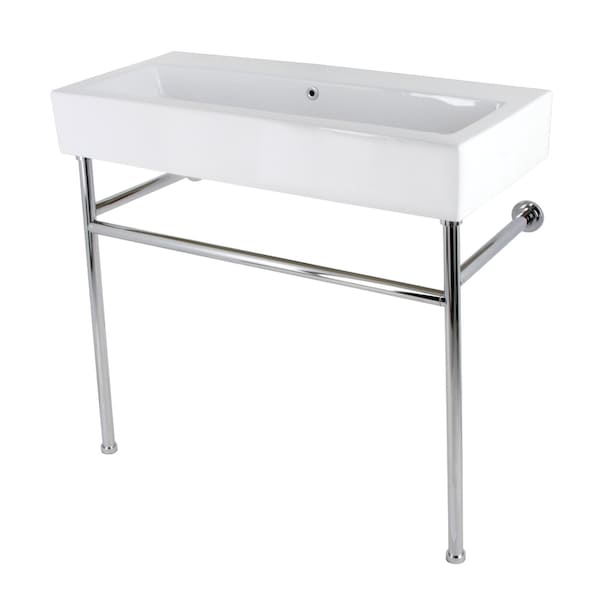 Kingston Brass 39 Porcelain Console Sink with Stainless Steel Legs, WhitePolished Chrome VPB3917H1ST - main